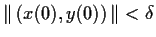 $\Vert \left( x(0), y(0) \right)\Vert < \delta$