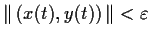 $\Vert \left( x(t), y(t) \right) \Vert < \varepsilon$