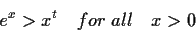 \begin{displaymath}e^x > x^t \quad for \; all \quad x > 0 \end{displaymath}