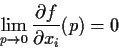 \begin{displaymath}\lim_{p\to 0}\frac{\partial f}{\partial x_i}(p) = 0 \end{displaymath}